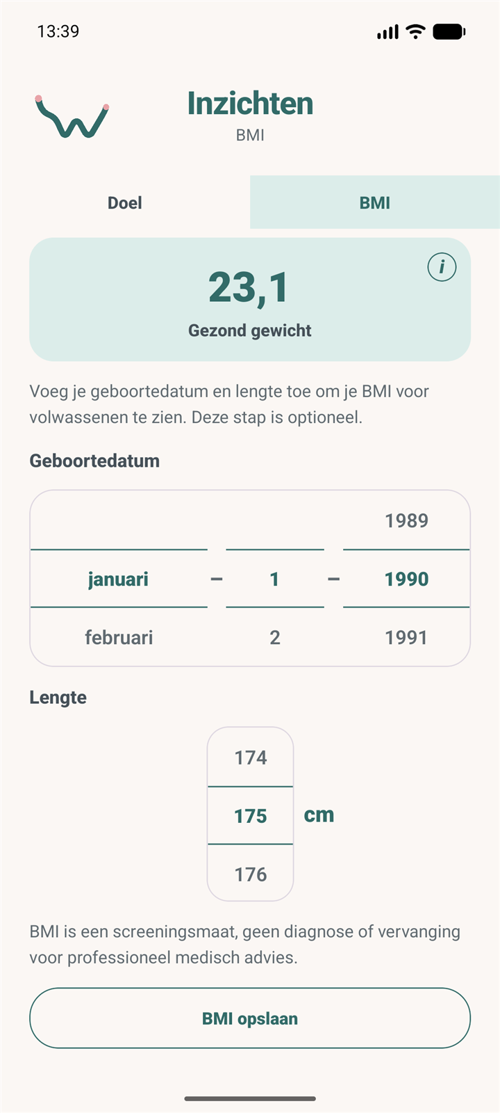 BMI-instellingen en indicatie met demogegevens